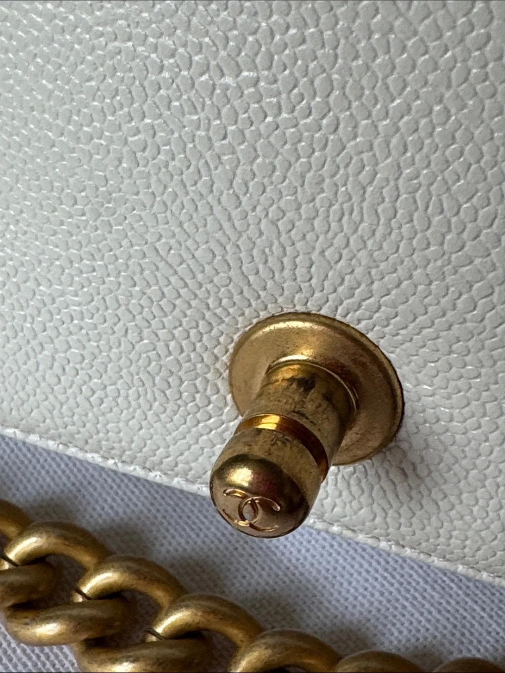 CHANEL Off White  Quilted Boy Shoulder Bag with Gold Hardware